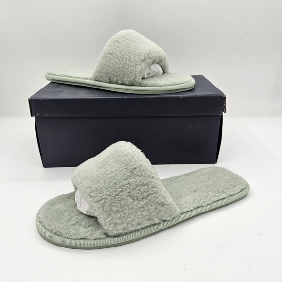 Splendid Womens Carmen Sherling Slipper Faux Fur Open Toe Slip On Slide Mint 11 - Picture 9 of 12